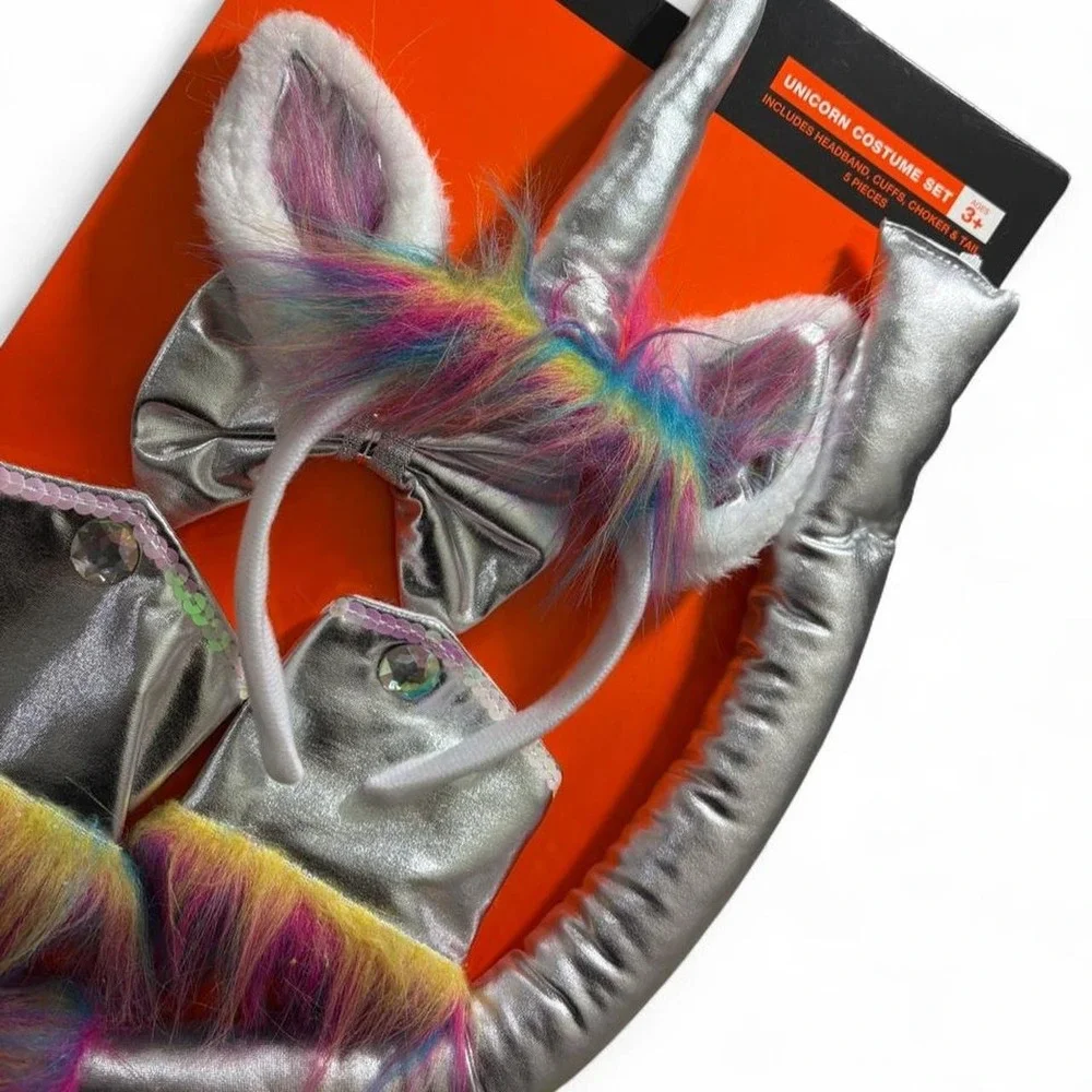 Kawaii Unicorn Costume Kit Holographic Accessory Fairycore Cosplay Silver Kid 3+